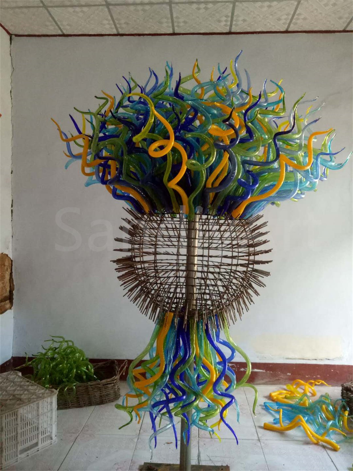 200cm big round multicolor chihuly style glass garden sculpture hand made design
