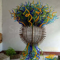 200cm big round multicolor chihuly style glass garden sculpture hand made design