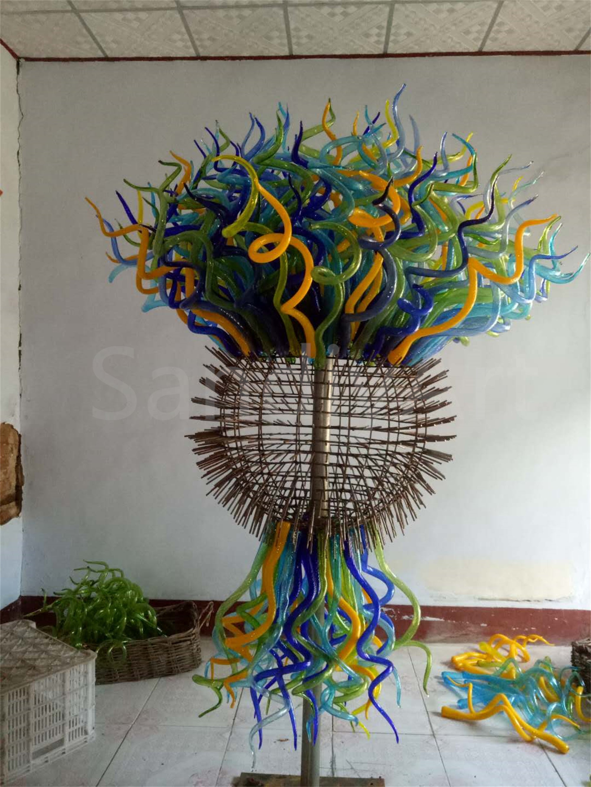 200cm big round multicolor chihuly style glass garden sculpture hand made design