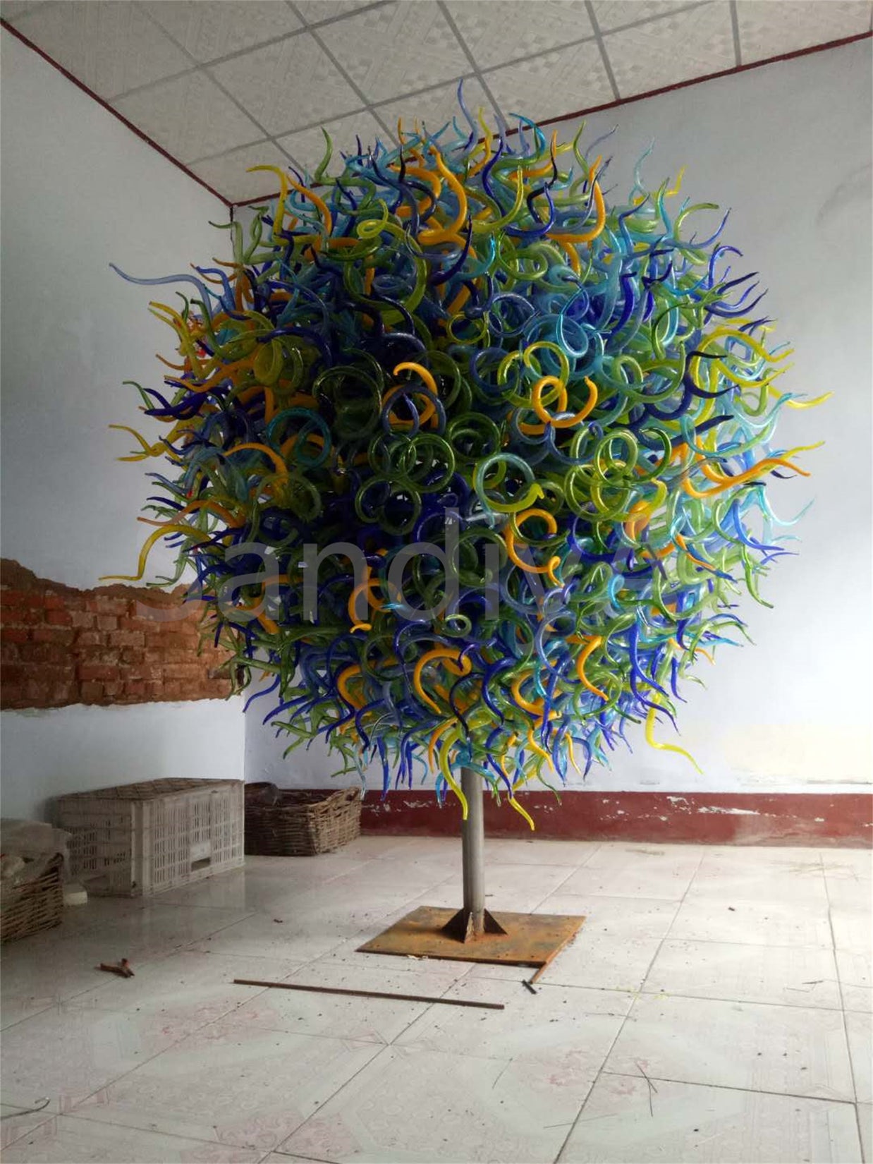 200cm big round multicolor chihuly style glass garden sculpture hand made design