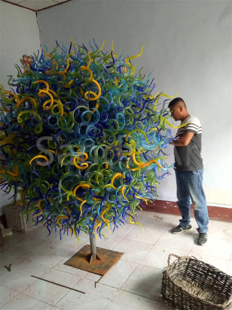 200cm big round multicolor chihuly style glass garden sculpture hand made design