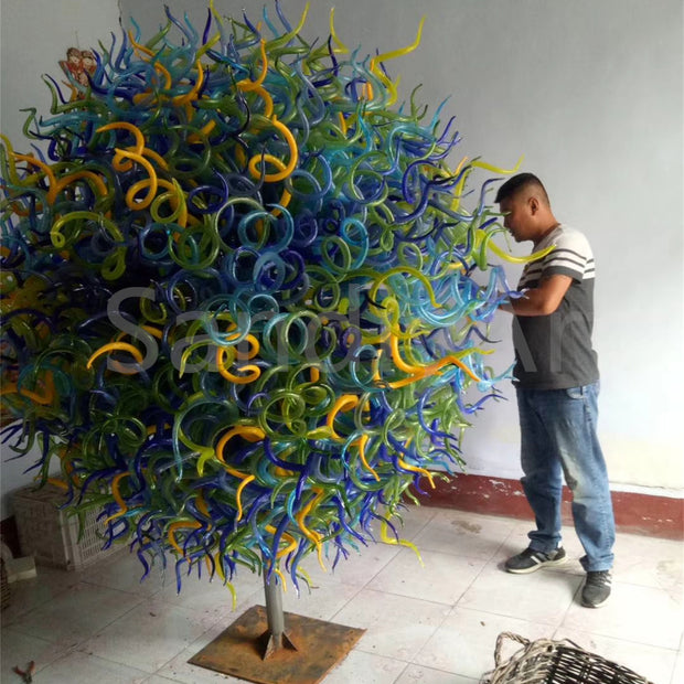200cm big round multicolor chihuly style glass garden sculpture hand made design