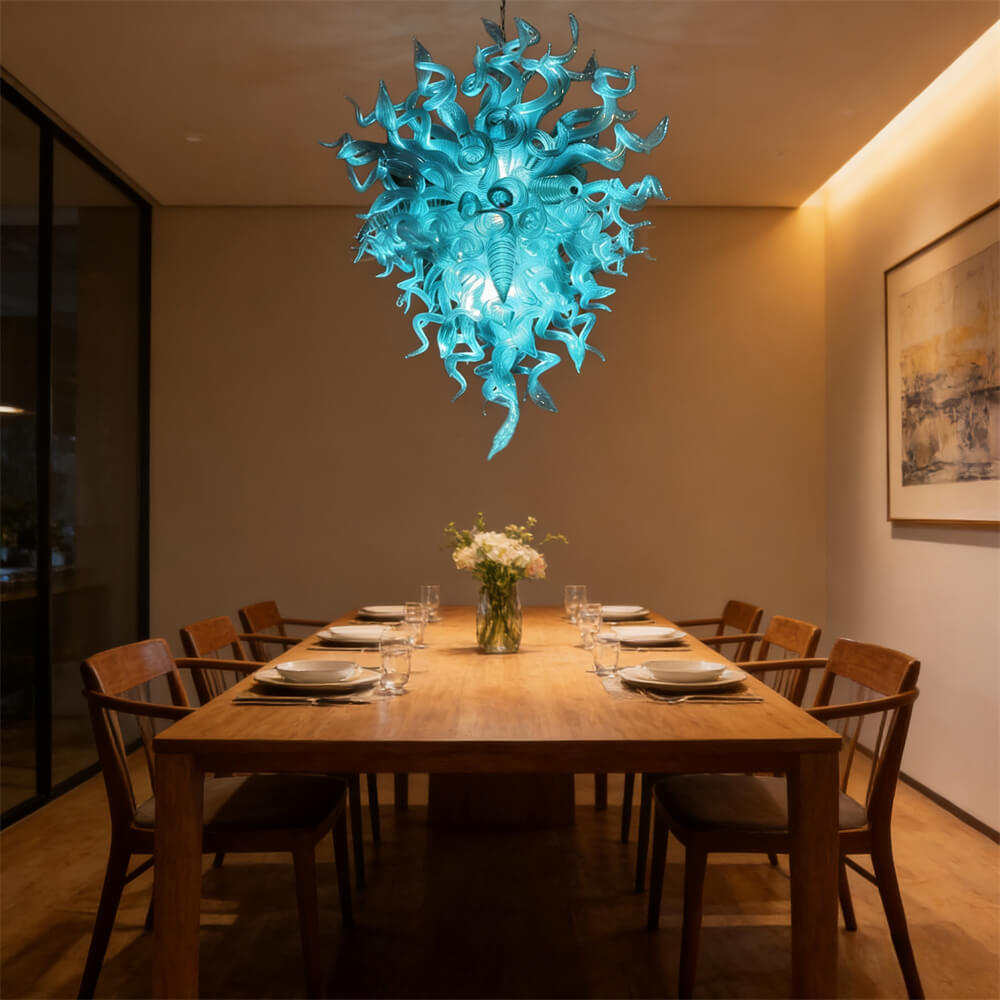 Ocean blue color chihuly style glass chandelier