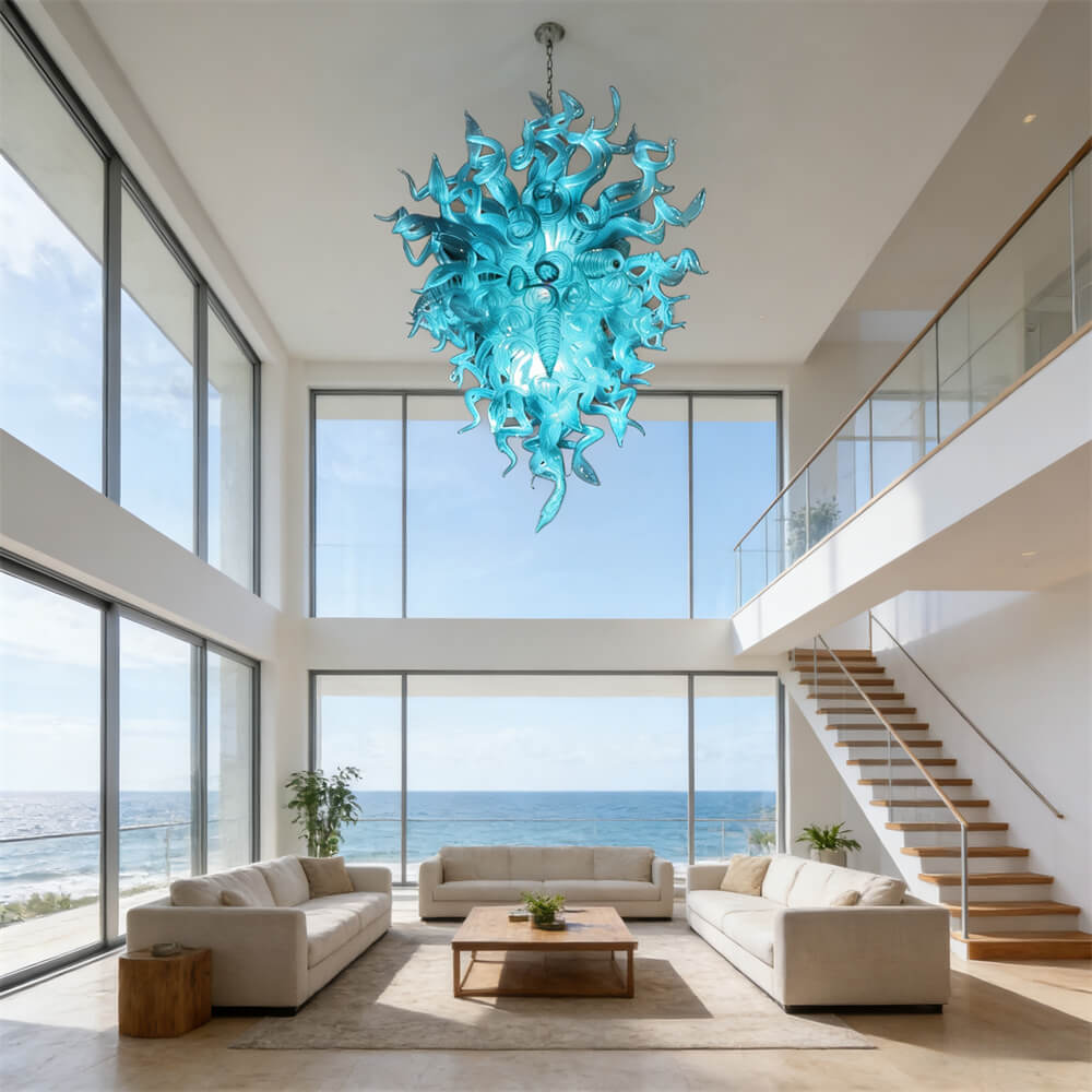Ocean blue color chihuly style glass chandelier