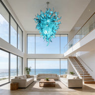 Ocean blue color chihuly style glass chandelier