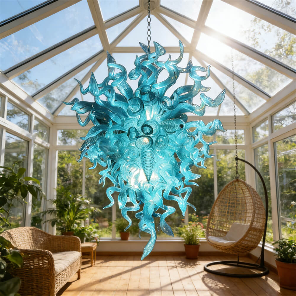 Ocean blue color chihuly style glass chandelier