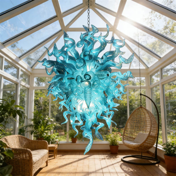 Ocean blue color chihuly style glass chandelier