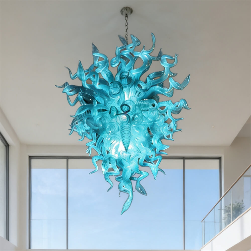 Ocean blue color chihuly style glass chandelier