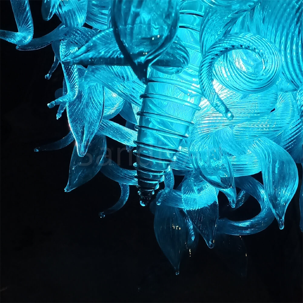 Ocean blue color chihuly style glass chandelier