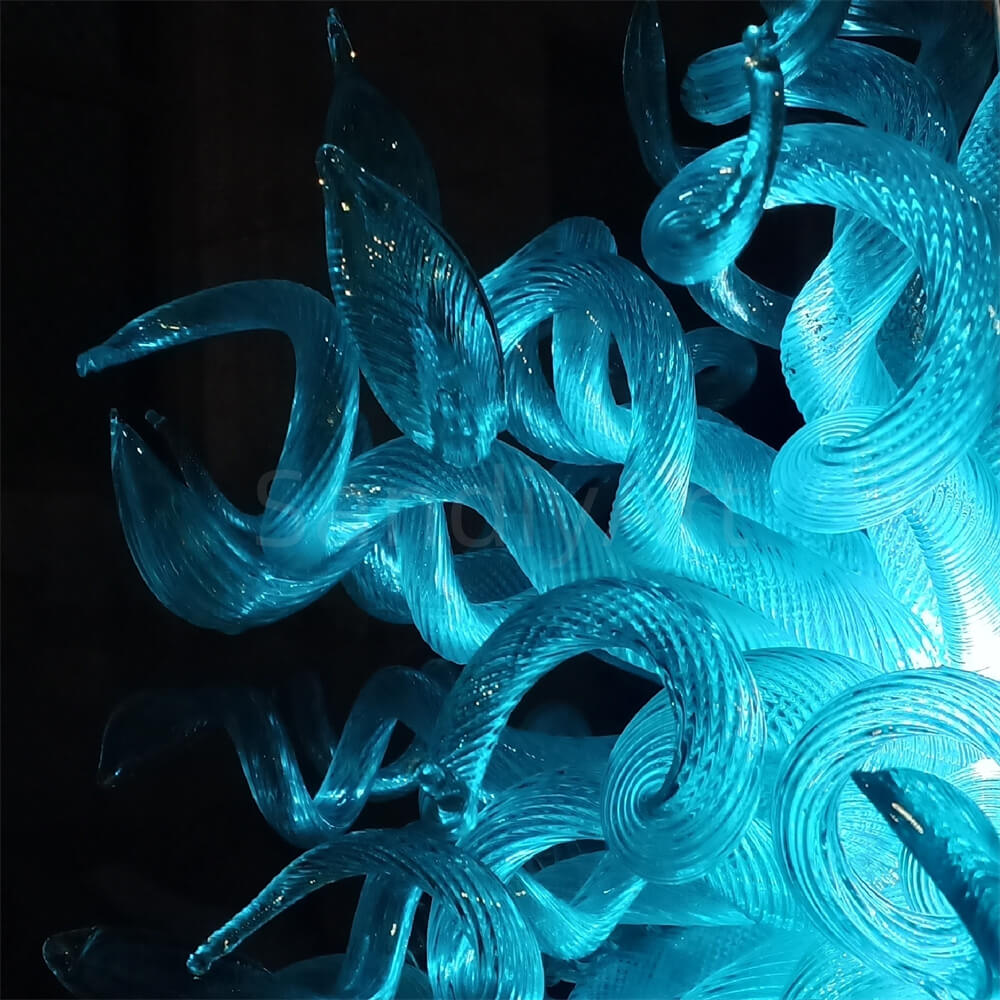 Ocean blue color chihuly style glass chandelier