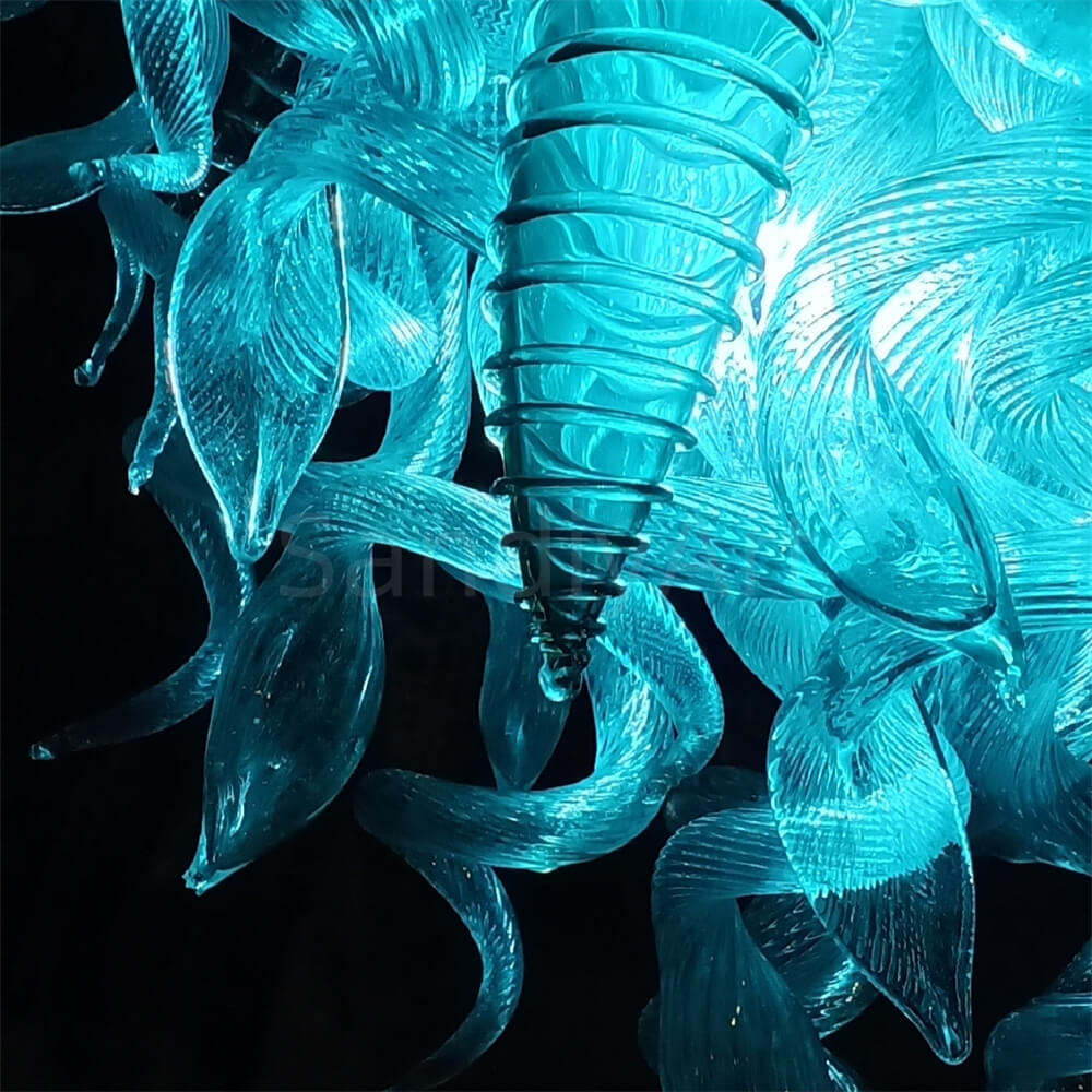 Ocean blue color chihuly style glass chandelier