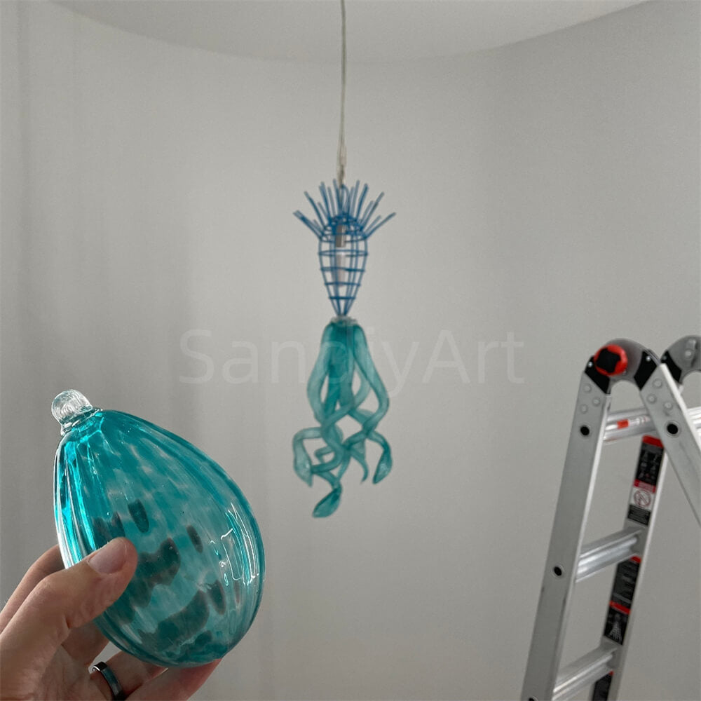 Ocean blue color chihuly style glass chandelier