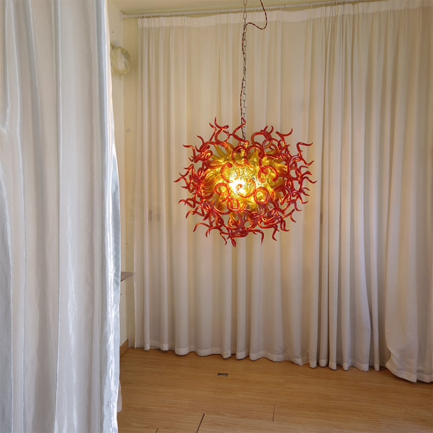 Orange to Amber Gradient hand made blown Art Deco chandelier spiral tendrils