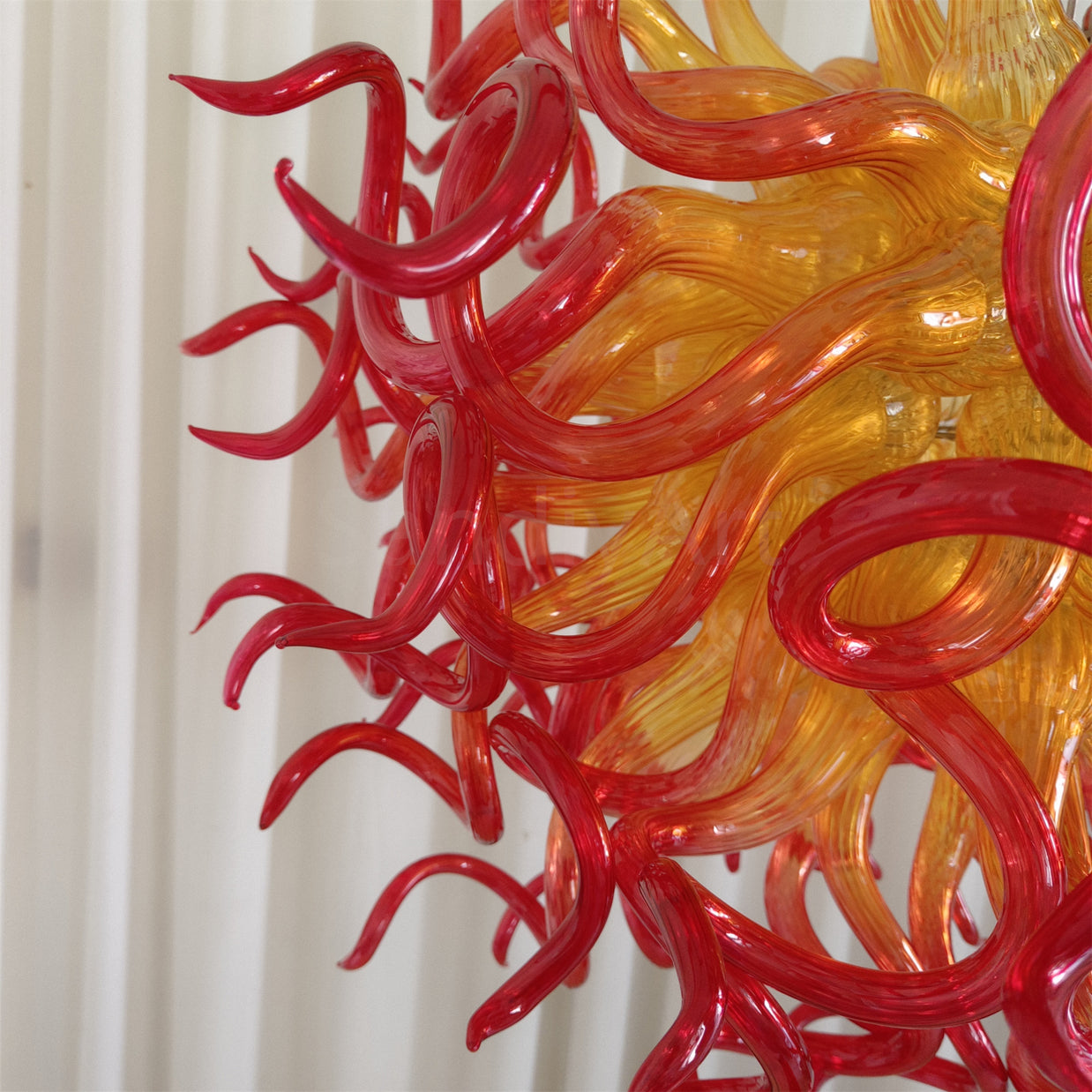 Orange to Amber Gradient hand made blown Art Deco chandelier spiral tendrils