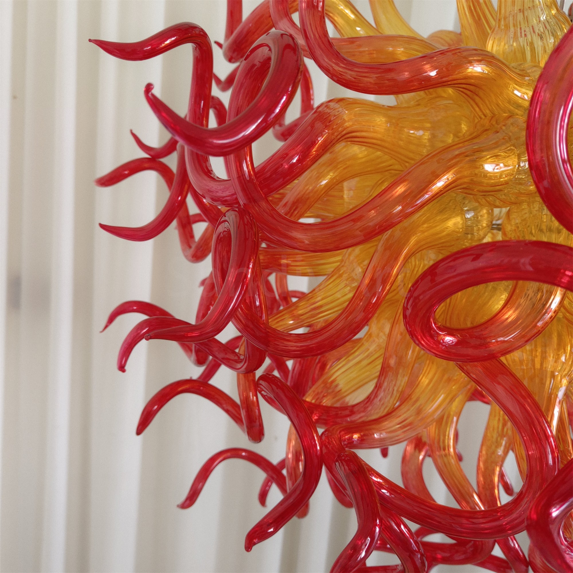 Orange to Amber Gradient hand made blown Art Deco chandelier spiral tendrils