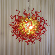Orange to Amber Gradient hand made blown Art Deco chandelier spiral tendrils