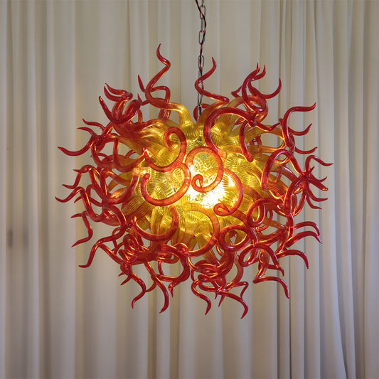Orange to Amber Gradient hand made blown Art Deco chandelier spiral tendrils