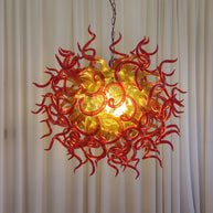 Orange to Amber Gradient hand made blown Art Deco chandelier spiral tendrils