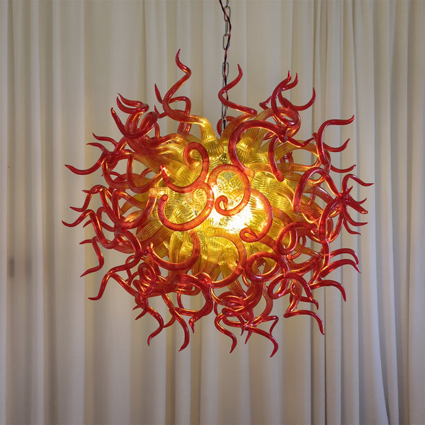 Orange to Amber Gradient hand made blown Art Deco chandelier spiral tendrils