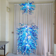 Double layer hand made blown glass blue chandelier staircase Artist similar to Chihuly