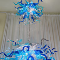 Double layer hand made blown glass blue chandelier staircase Artist similar to Chihuly