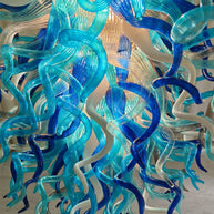 Double layer hand made blown glass blue chandelier staircase Artist similar to Chihuly