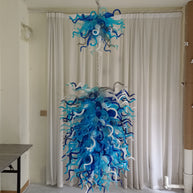Double layer hand made blown glass blue chandelier staircase Artist similar to Chihuly