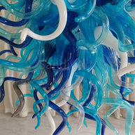 Double layer hand made blown glass blue chandelier staircase Artist similar to Chihuly
