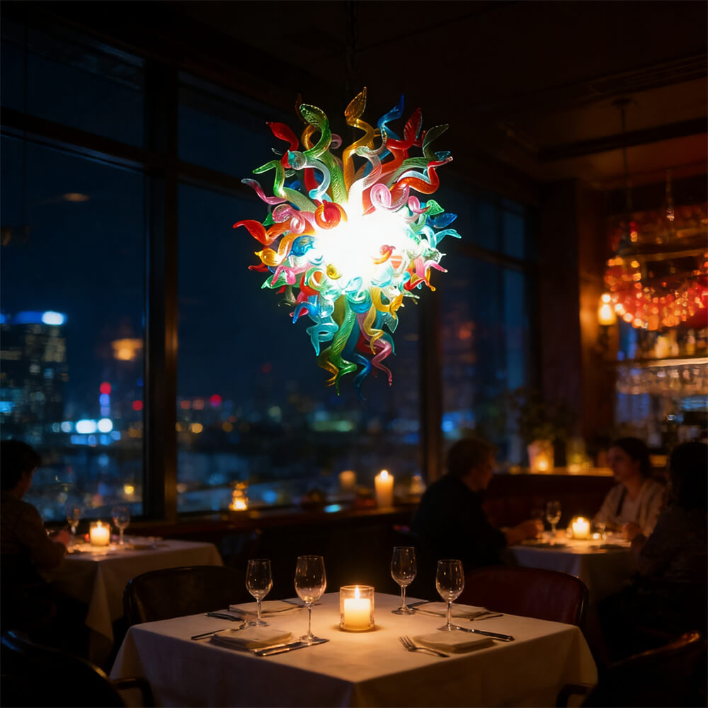 Dining room decoration mini colorful blown glass chandelier