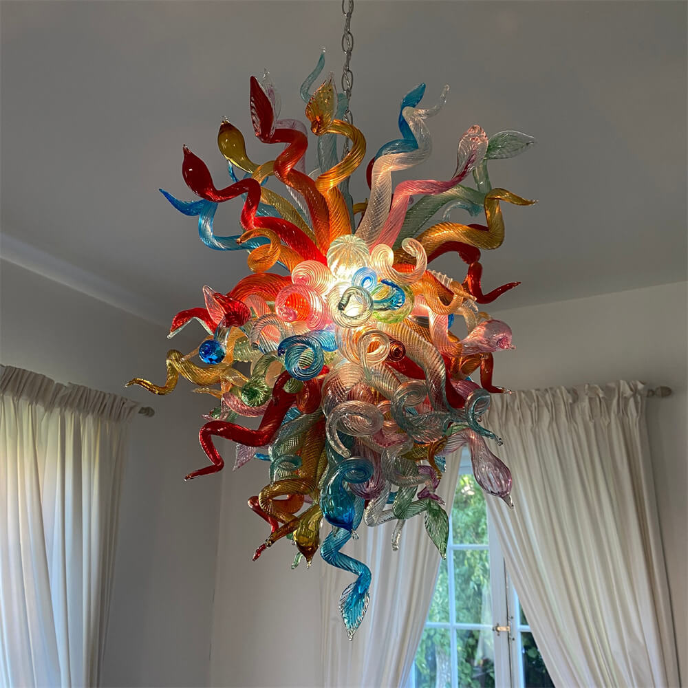 Dining room decoration mini colorful blown glass chandelier