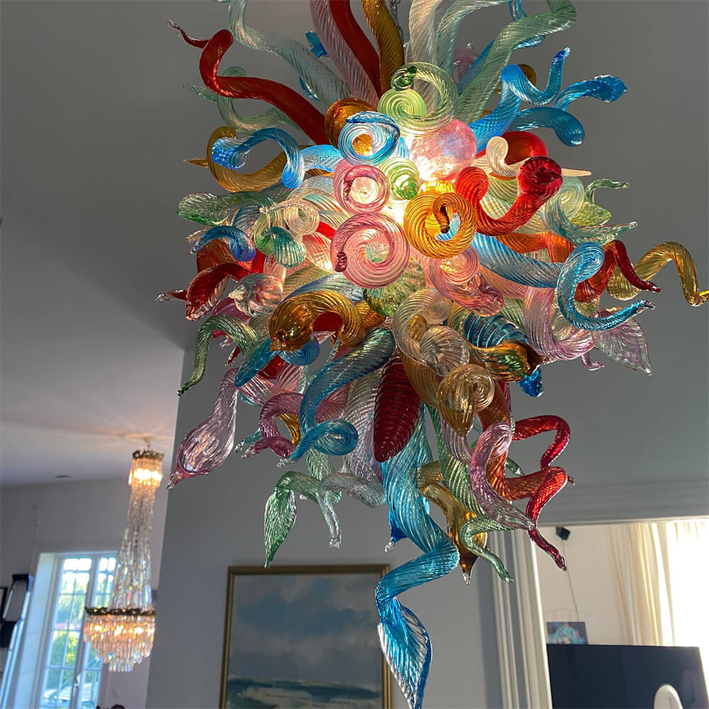Dining room decoration mini colorful blown glass chandelier