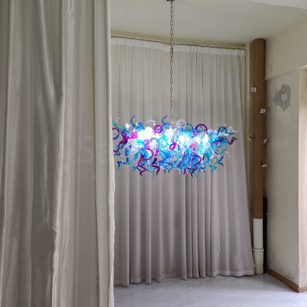 Custom design colorful hand made blown glass Chihuly inspired chandelier