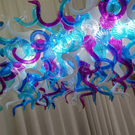 Custom design colorful hand made blown glass Chihuly inspired chandelier