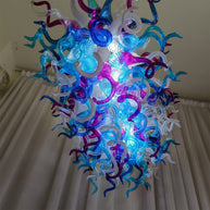 Custom design colorful hand made blown glass Chihuly inspired chandelier