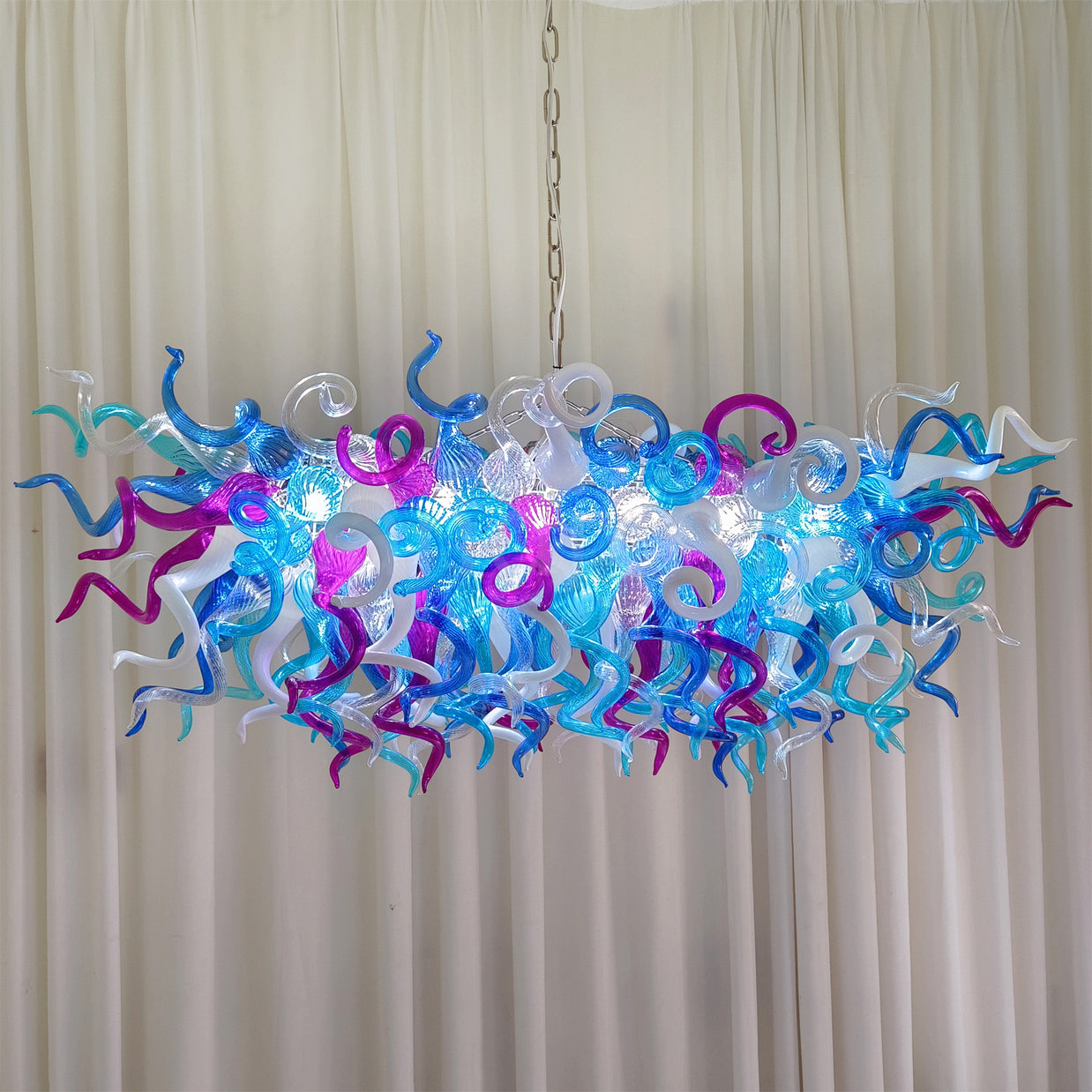 Custom design colorful hand made blown glass Chihuly inspired chandelier
