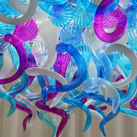 Custom design colorful hand made blown glass Chihuly inspired chandelier