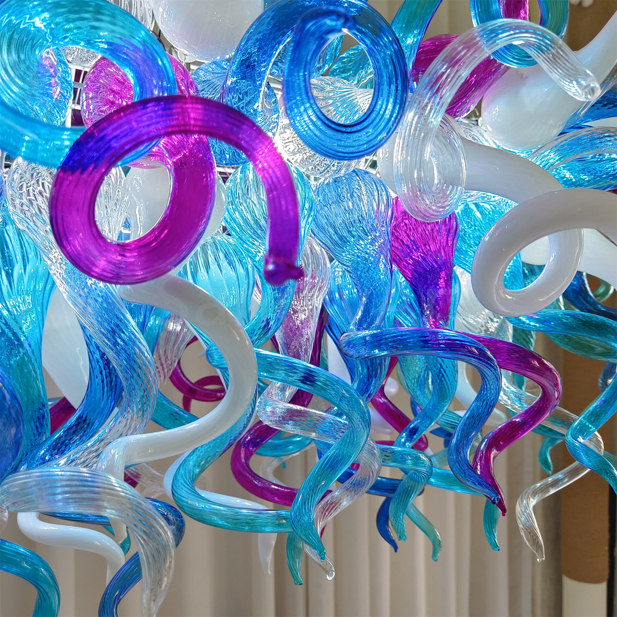 Custom design colorful hand made blown glass Chihuly inspired chandelier