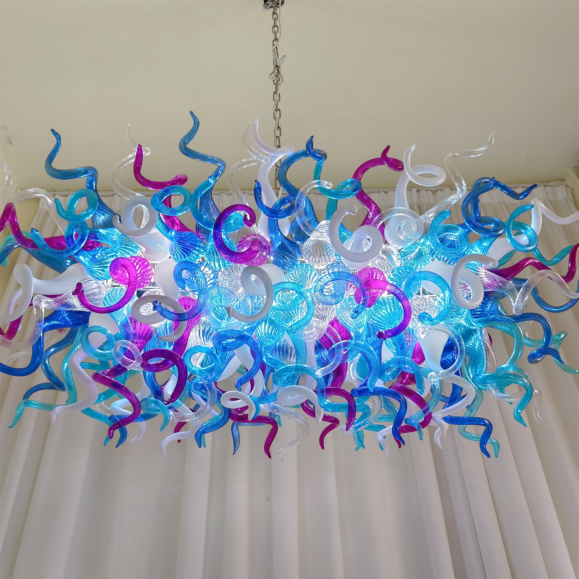Custom design colorful hand made blown glass Chihuly inspired chandelier