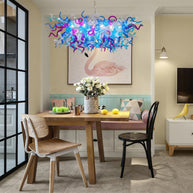 Custom design colorful hand made blown glass Chihuly inspired chandelier