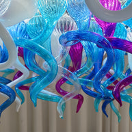 Custom design colorful hand made blown glass Chihuly inspired chandelier