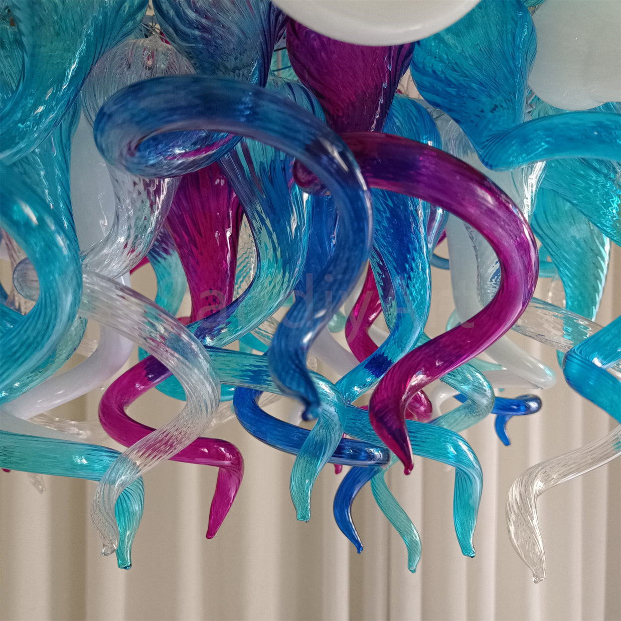 Custom design colorful hand made blown glass Chihuly inspired chandelier