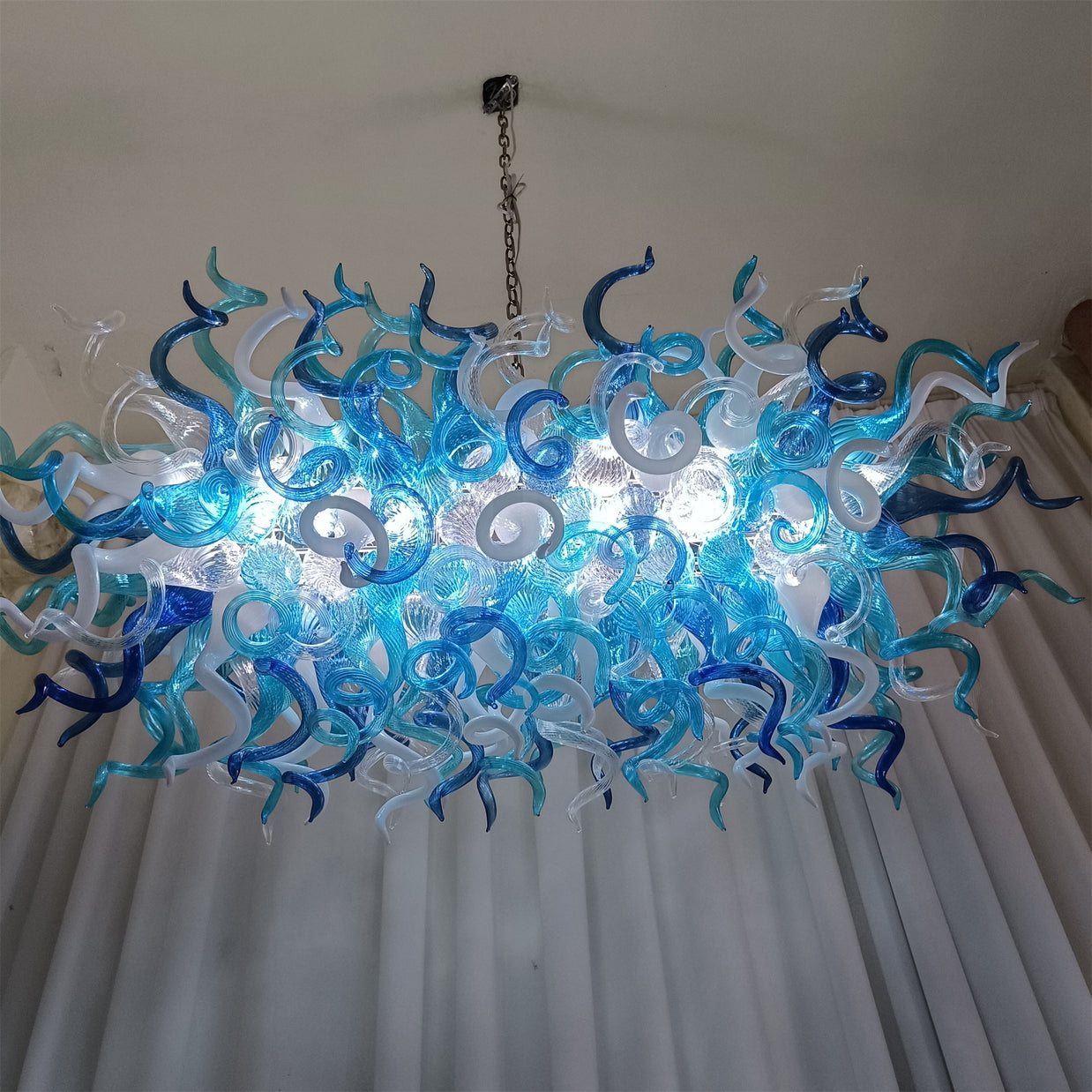 rectangular shape hand made blown glass art chandelier dining room table top decoration