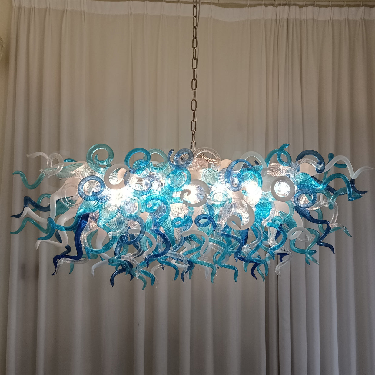 rectangular shape hand made blown glass art chandelier dining room table top decoration