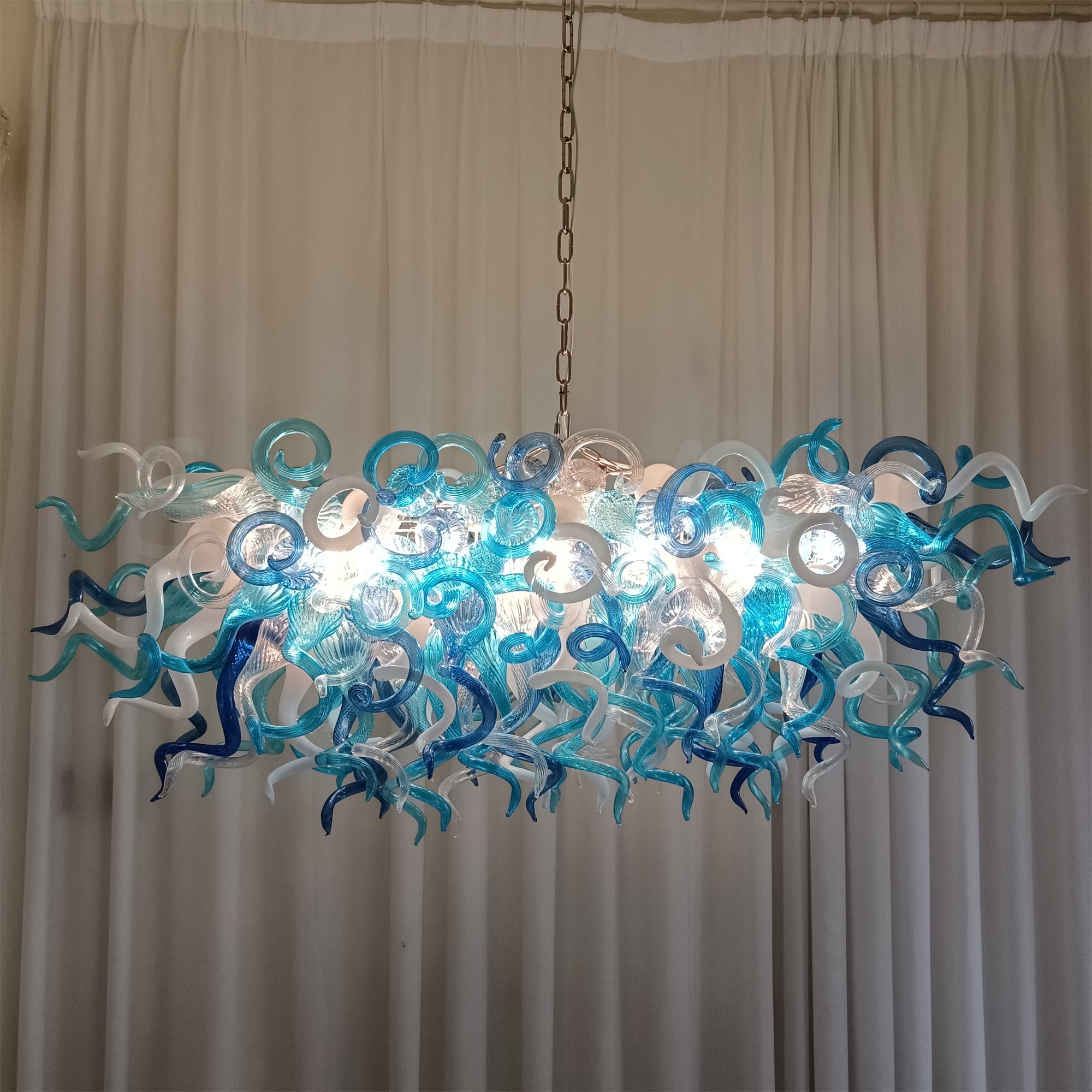 rectangular shape hand made blown glass art chandelier dining room table top decoration
