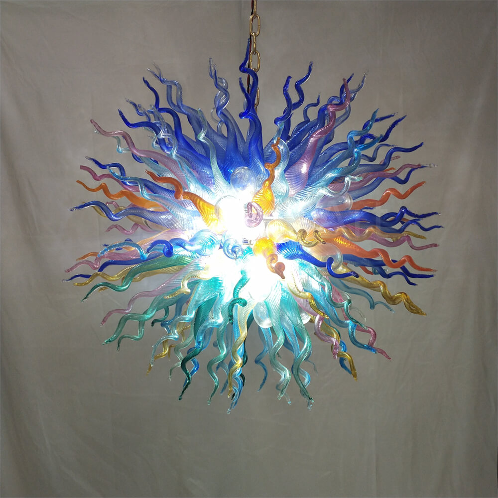 Chihuly style colorful custom blown glass chandeliers