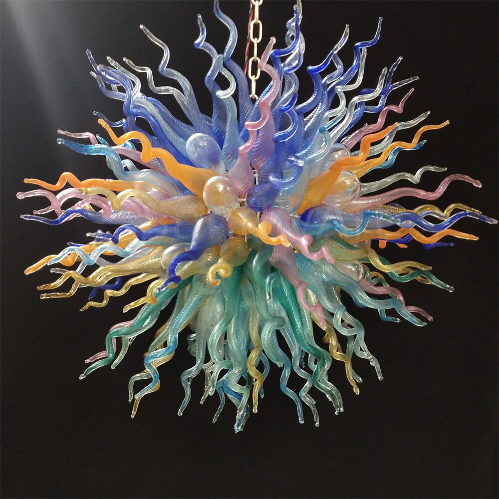 Chihuly style colorful custom blown glass chandeliers