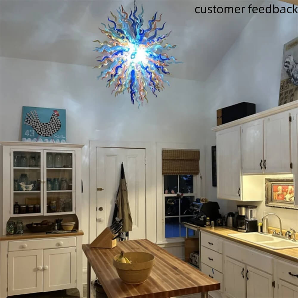 Chihuly style colorful custom blown glass chandeliers