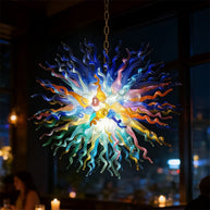 Chihuly style colorful custom blown glass chandeliers