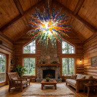 Chihuly style colorful custom blown glass chandeliers
