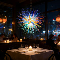 Chihuly style colorful custom blown glass chandeliers